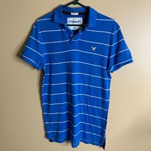 Men’s AMERICAN EAGLE Striped Polo - Medium, Blue